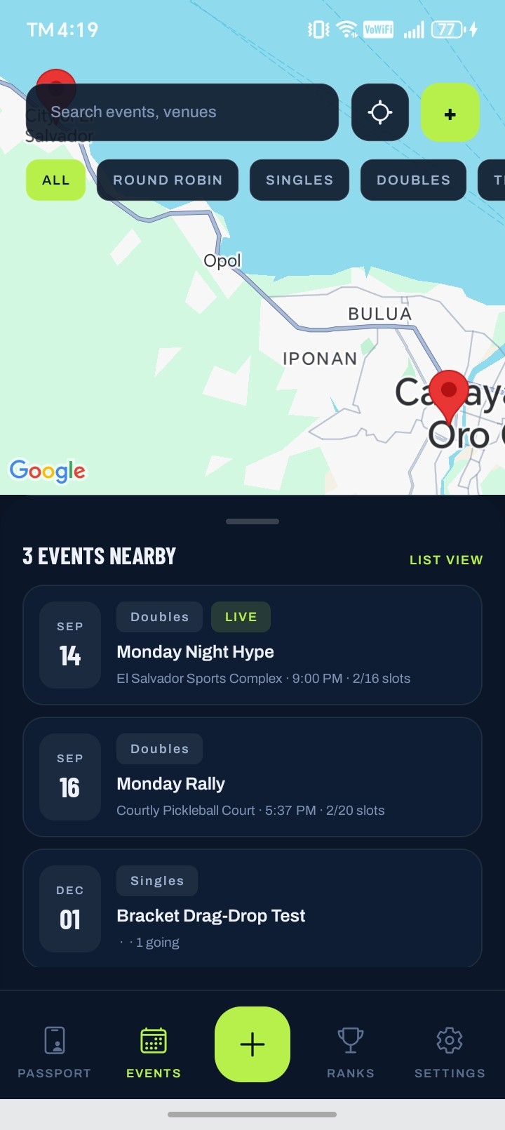 Nearby events on the map