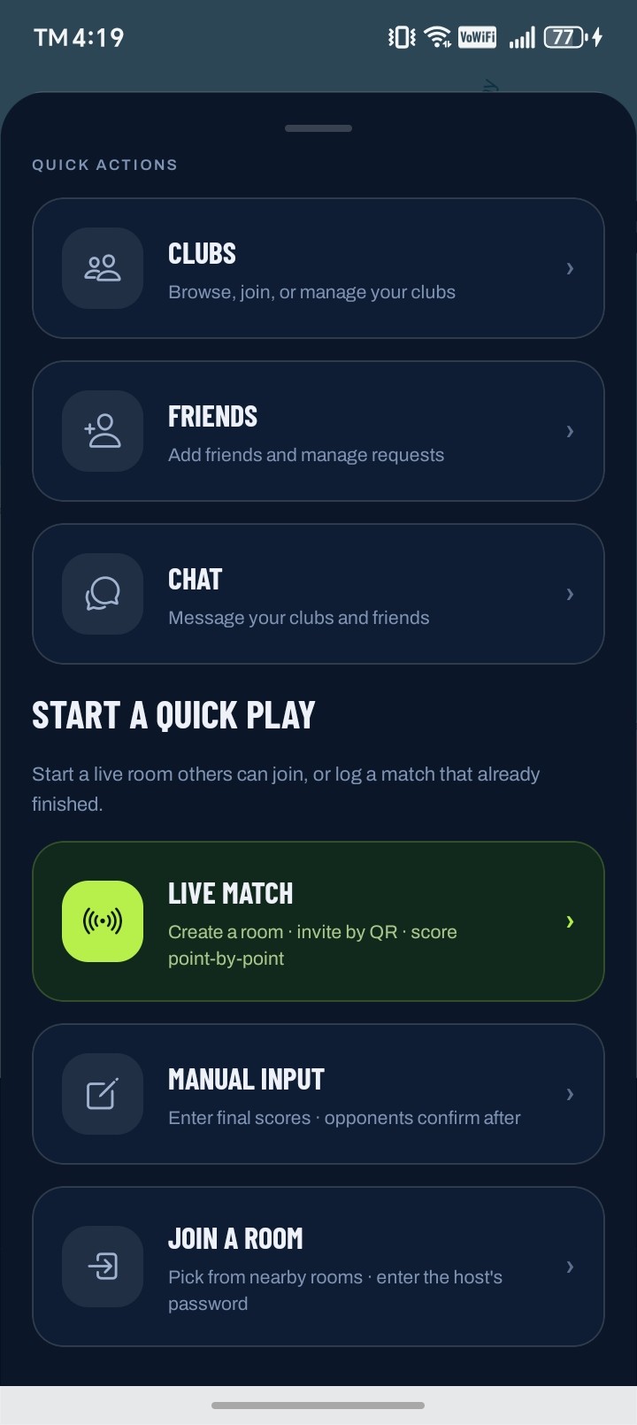 Quick actions menu
