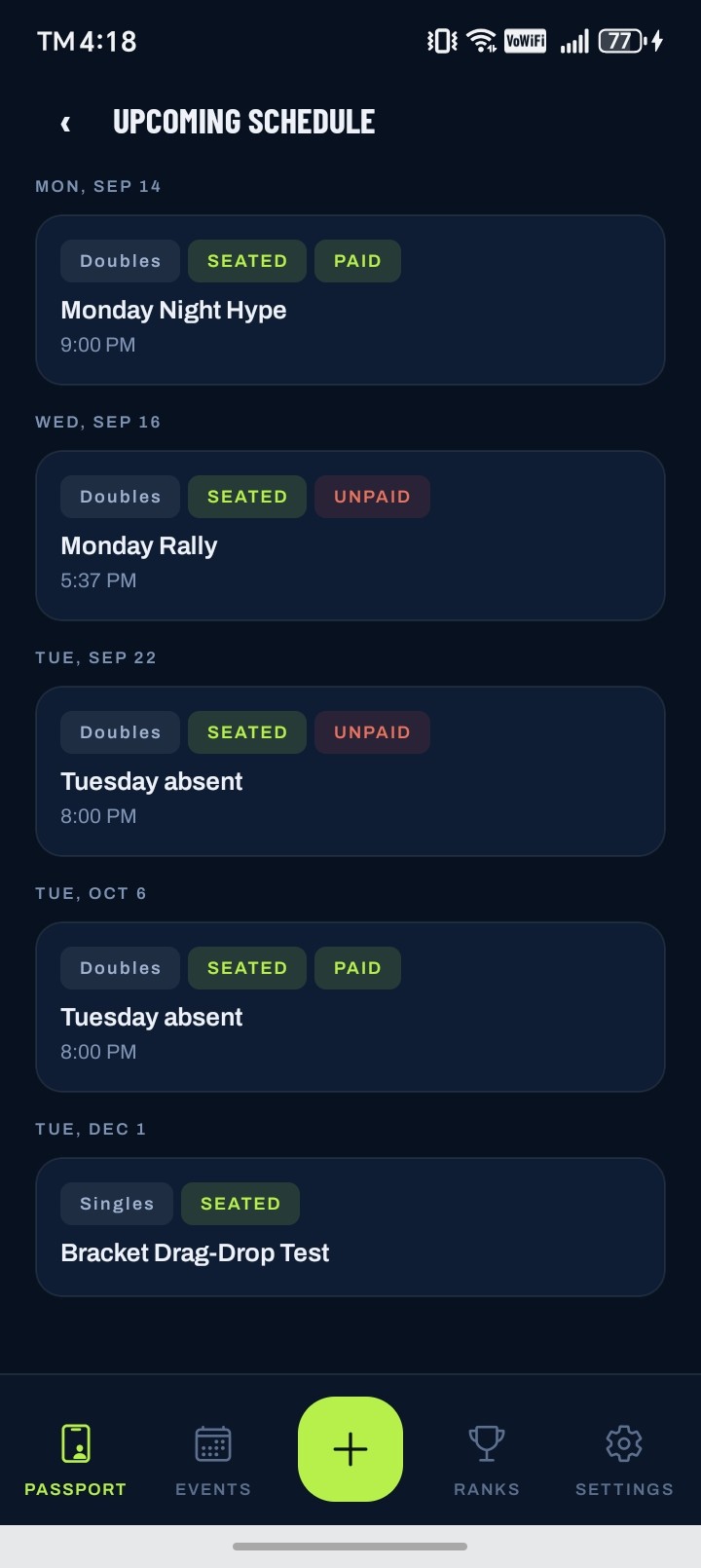 Upcoming match schedule